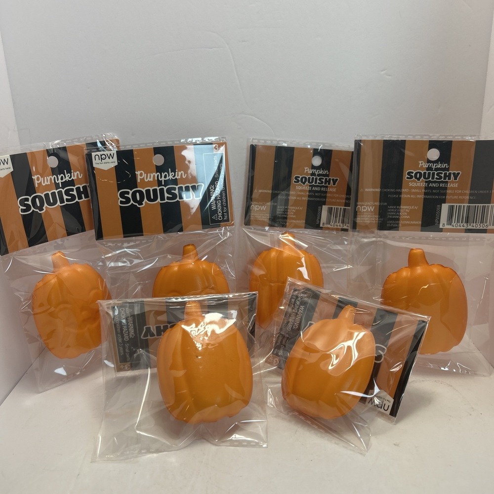 Pumpkin Squishy Set Of 6, 3 Inches Tall By 2.5 Inches Wide, Great For Halloween